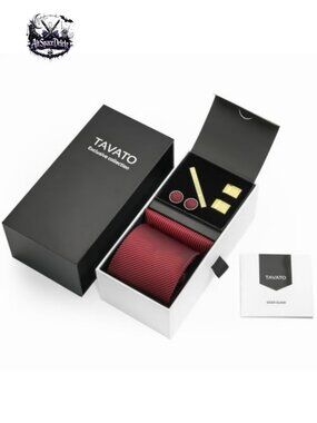 Men's Silk Tie Set with Cufflinks and Tie Clip 4-Piece Gift Box